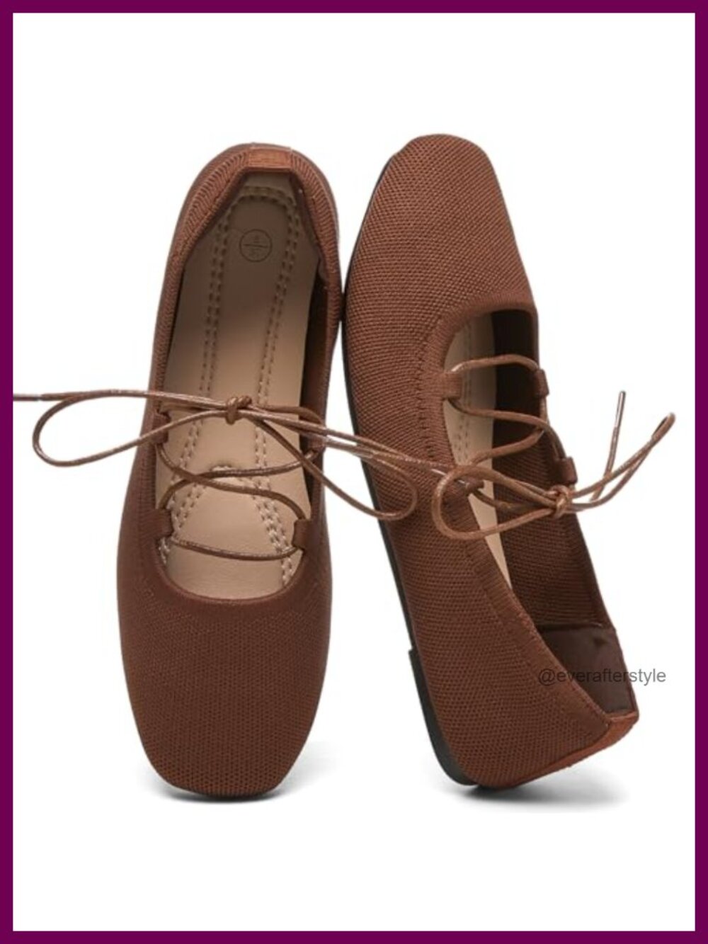 Ballet Flats Lace Up Mary Jane Square Toe Memory Foam Foldable Knit Flats